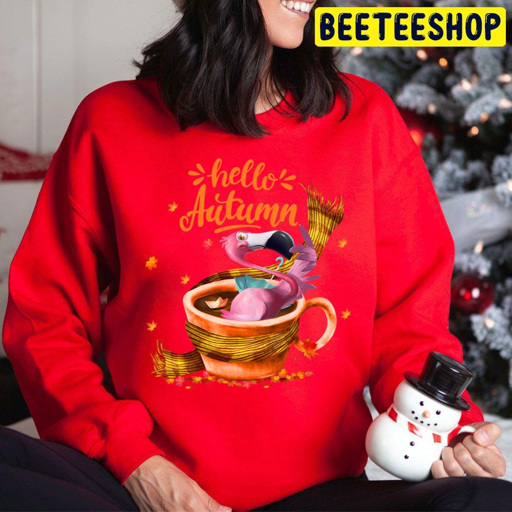 Flamingo Coffee Cup Hello Autumn Trending Unisex Hoodie Flamingo Coffee Cup Hello Autumn Trending Unisex Hoodie