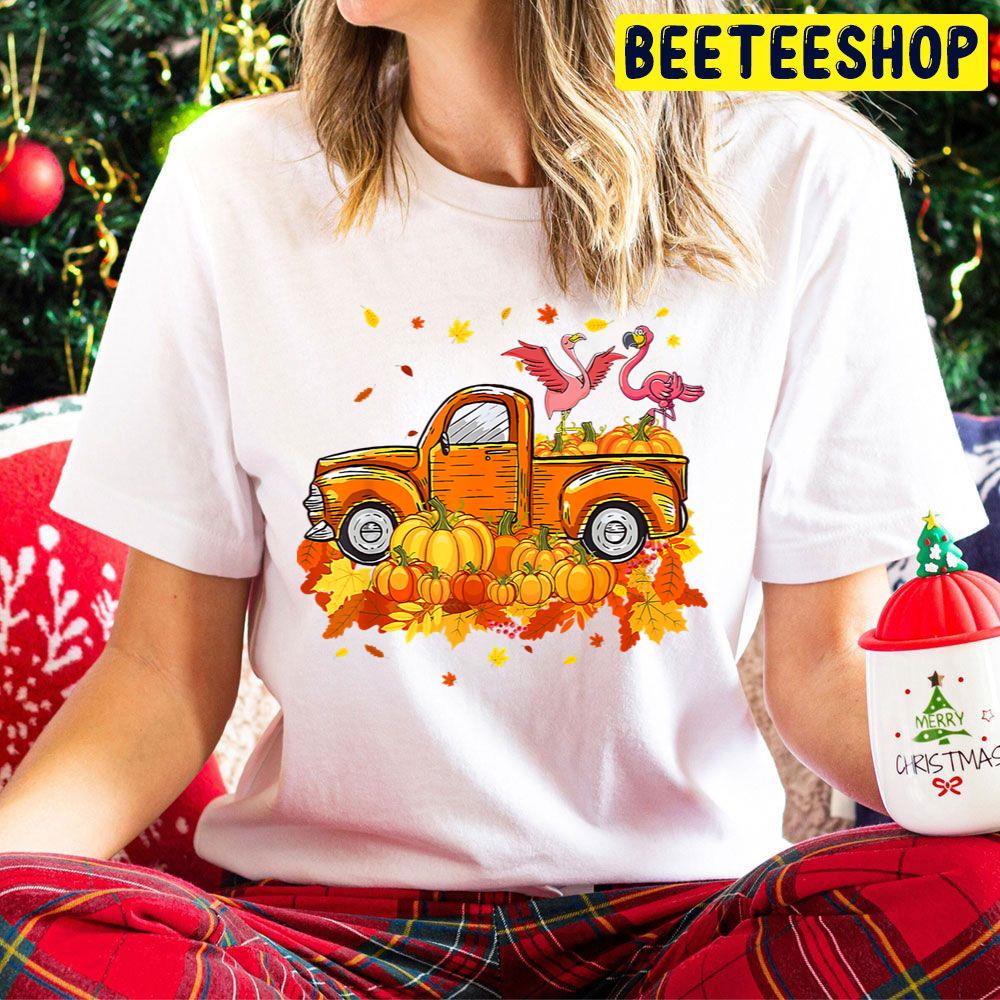 Flamingo Riding Truck Pumpkin Autumn Leaves Fall Trending Unisex Hoodie Flamingo Riding Truck Pumpkin Autumn Leaves Fall Trending Unisex Hoodie