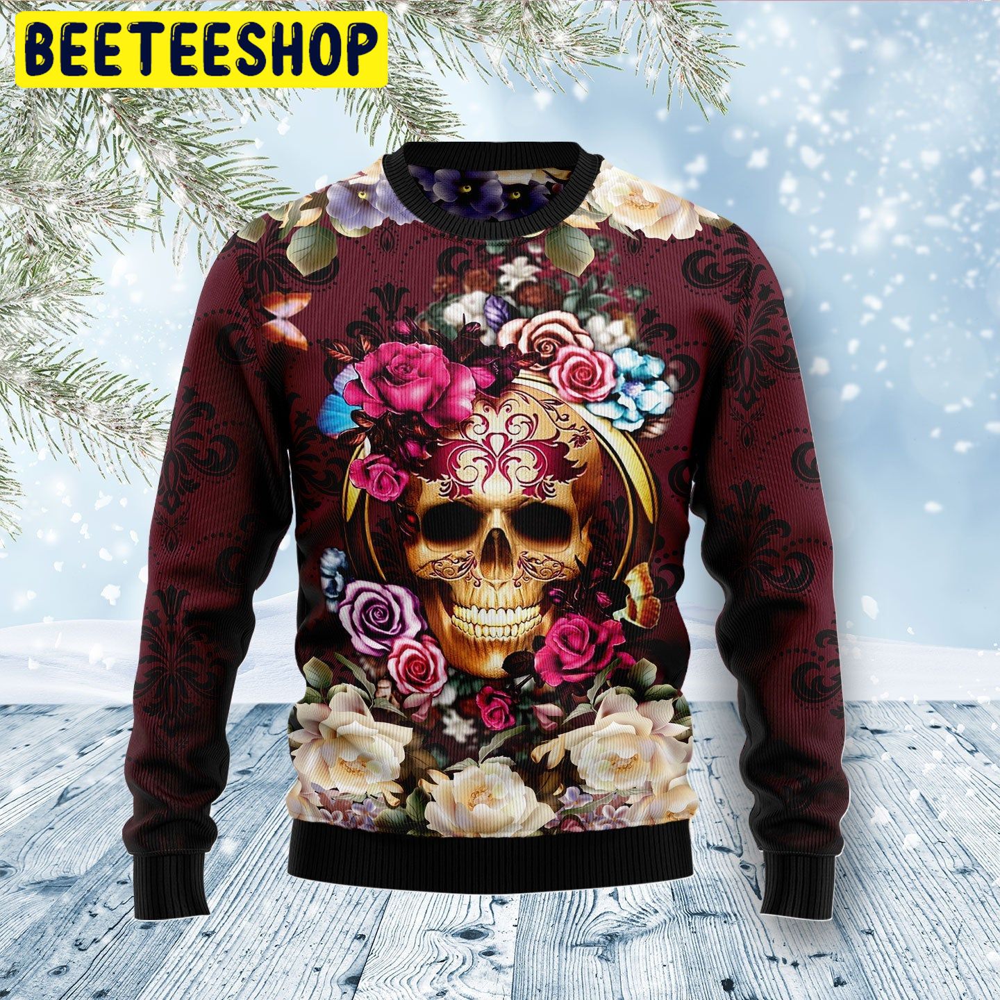 Flower Skull Trending Ugly Christmas Sweatshirt Flower Skull Trending Ugly Christmas Sweatshirt