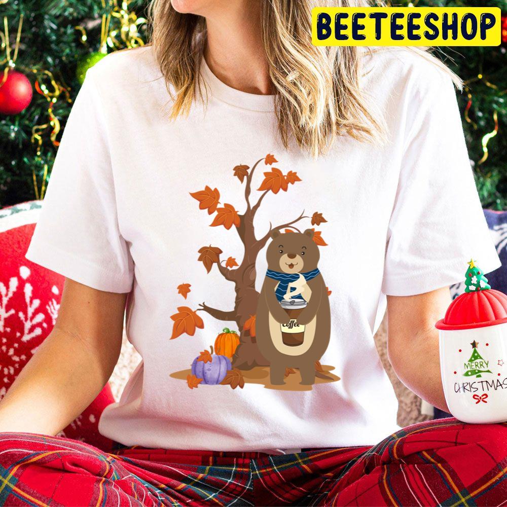 Funny Bear In Autumn With A Cup Of Hot Coffee Surrounded By Pumpkin And Fall Leaves Trending Unisex Hoodie Funny Bear In Autumn With A Cup Of Hot Coffee Surrounded By Pumpkin And Fall Leaves Trending Unisex Hoodie