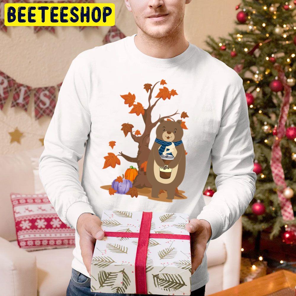 Funny Bear In Autumn With A Cup Of Hot Coffee Surrounded By Pumpkin And Fall Leaves Trending Unisex Hoodie Funny Bear In Autumn With A Cup Of Hot Coffee Surrounded By Pumpkin And Fall Leaves Trending Unisex Hoodie
