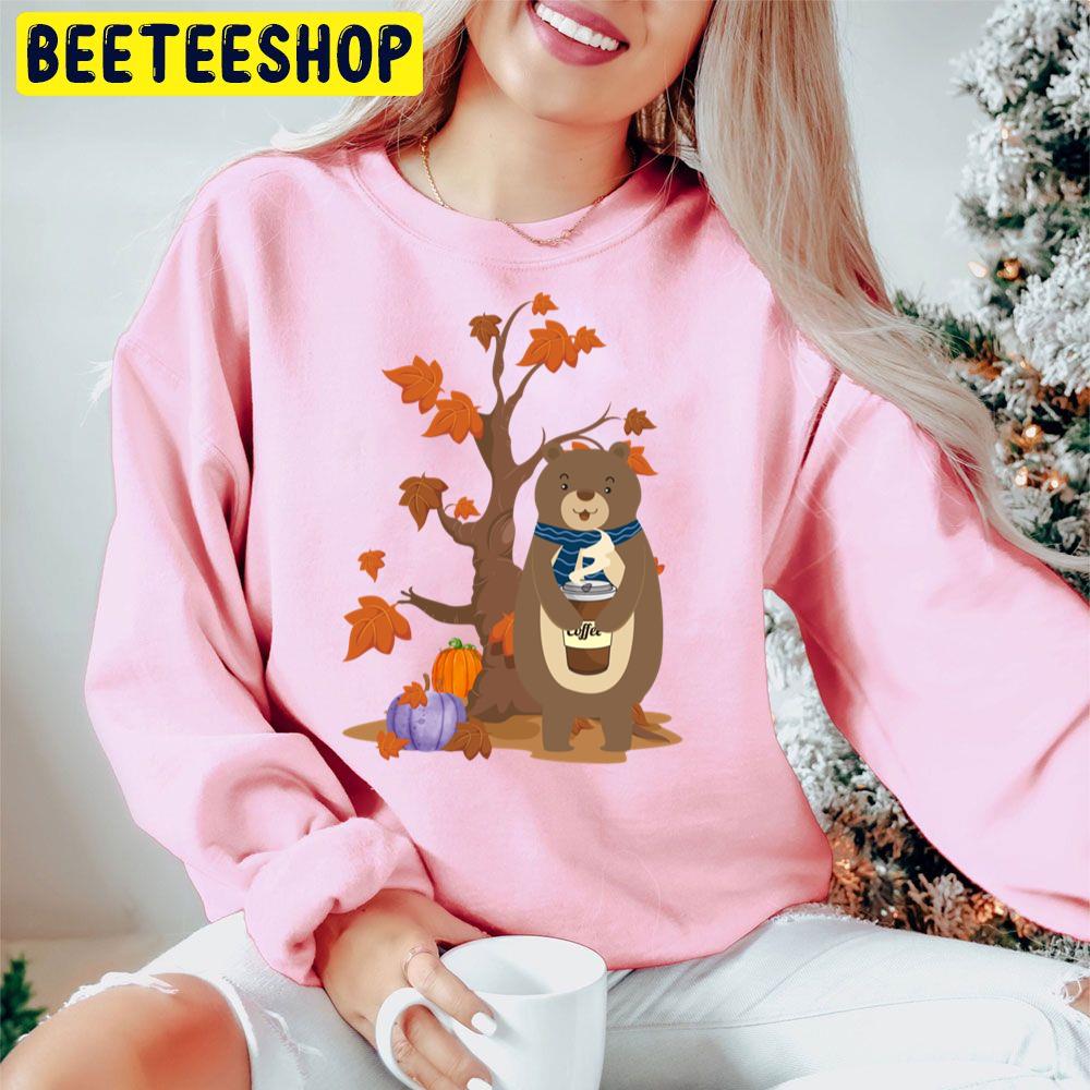 Funny Bear In Autumn With A Cup Of Hot Coffee Surrounded By Pumpkin And Fall Leaves Trending Unisex Hoodie Funny Bear In Autumn With A Cup Of Hot Coffee Surrounded By Pumpkin And Fall Leaves Trending Unisex Hoodie