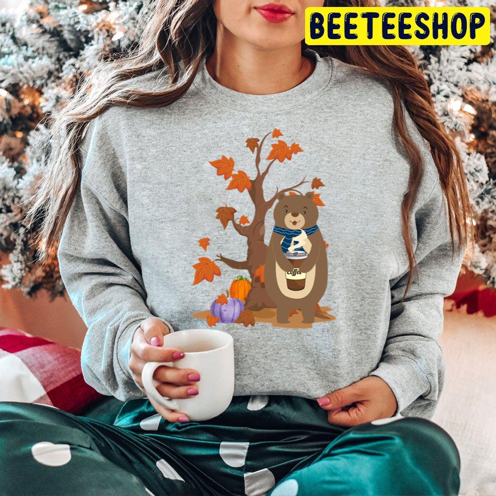 Funny Bear In Autumn With A Cup Of Hot Coffee Surrounded By Pumpkin And Fall Leaves Trending Unisex Hoodie Funny Bear In Autumn With A Cup Of Hot Coffee Surrounded By Pumpkin And Fall Leaves Trending Unisex Hoodie