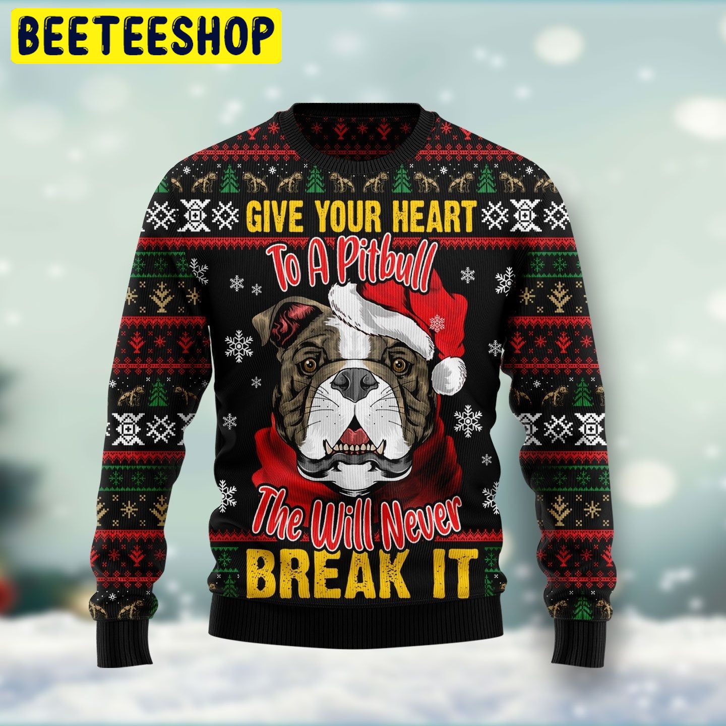 Give Your Heart Pitbull Dog Trending Ugly Christmas Sweatshirt Give Your Heart Pitbull Dog Trending Ugly Christmas Sweatshirt