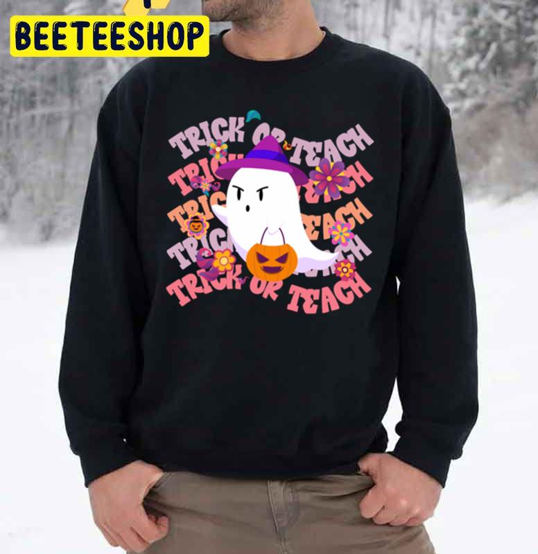 Groovy Halloween Trick Or Teach Boo Ghost Pre K Teacher Life Unisex Sweatshirt Groovy Halloween Trick Or Teach Boo Ghost Pre K Teacher Life Unisex Sweatshirt