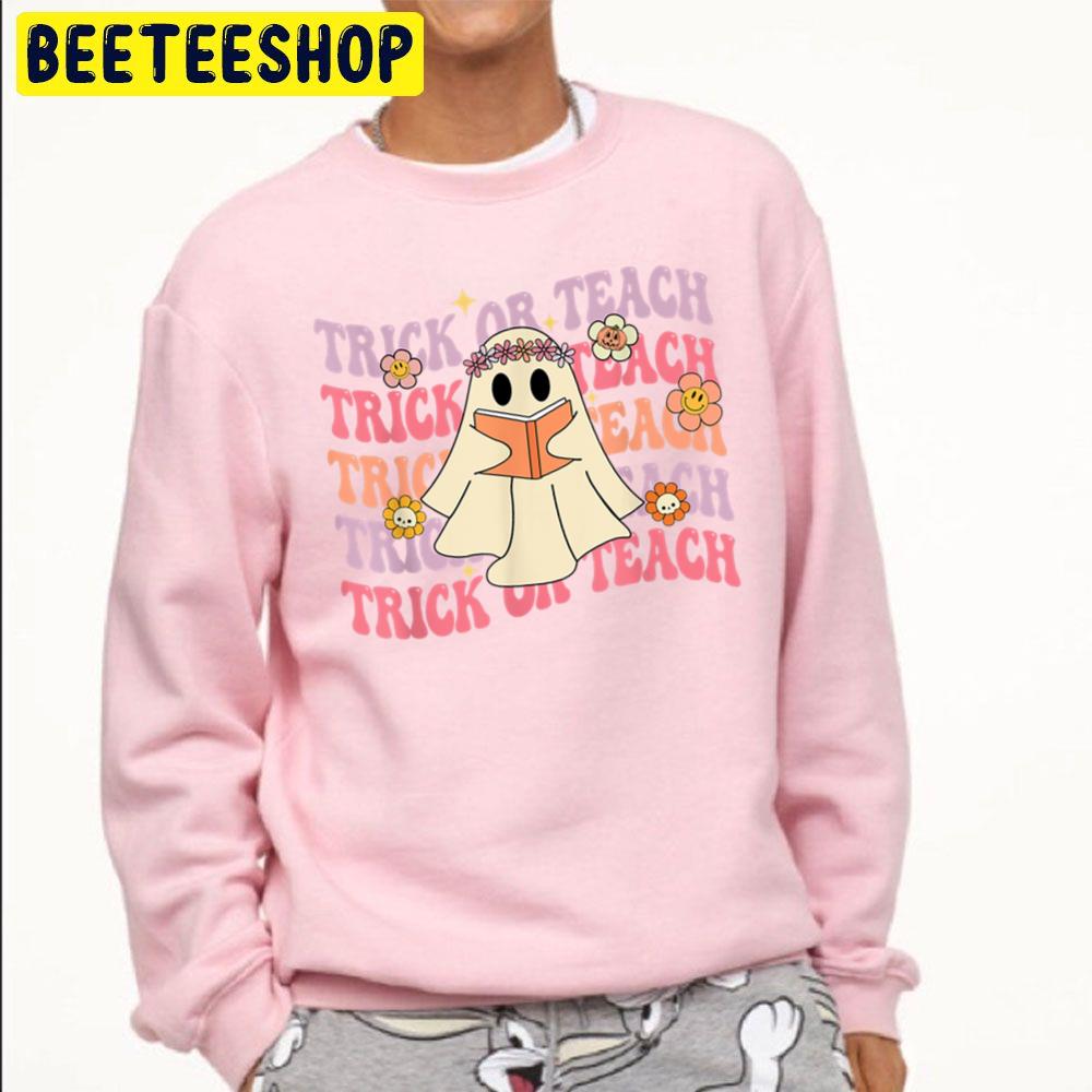 Groovy Halloween Trick Or Teach Boo Ghost Pre K Teacher Life Unisex Sweatshirt Groovy Halloween Trick Or Teach Boo Ghost Pre K Teacher Life Unisex Sweatshirt