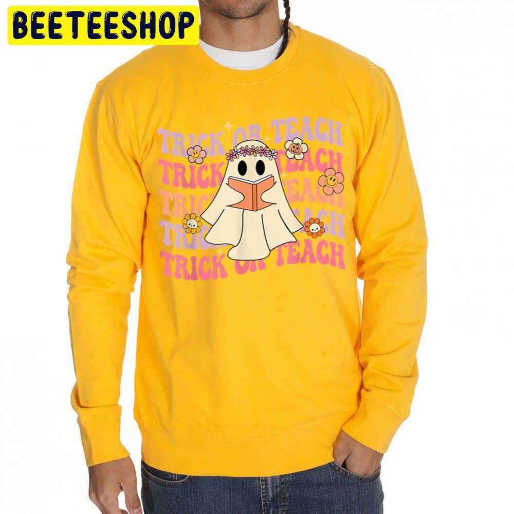 Groovy Halloween Trick Or Teach Boo Ghost Pre K Teacher Life Unisex Sweatshirt Groovy Halloween Trick Or Teach Boo Ghost Pre K Teacher Life Unisex Sweatshirt