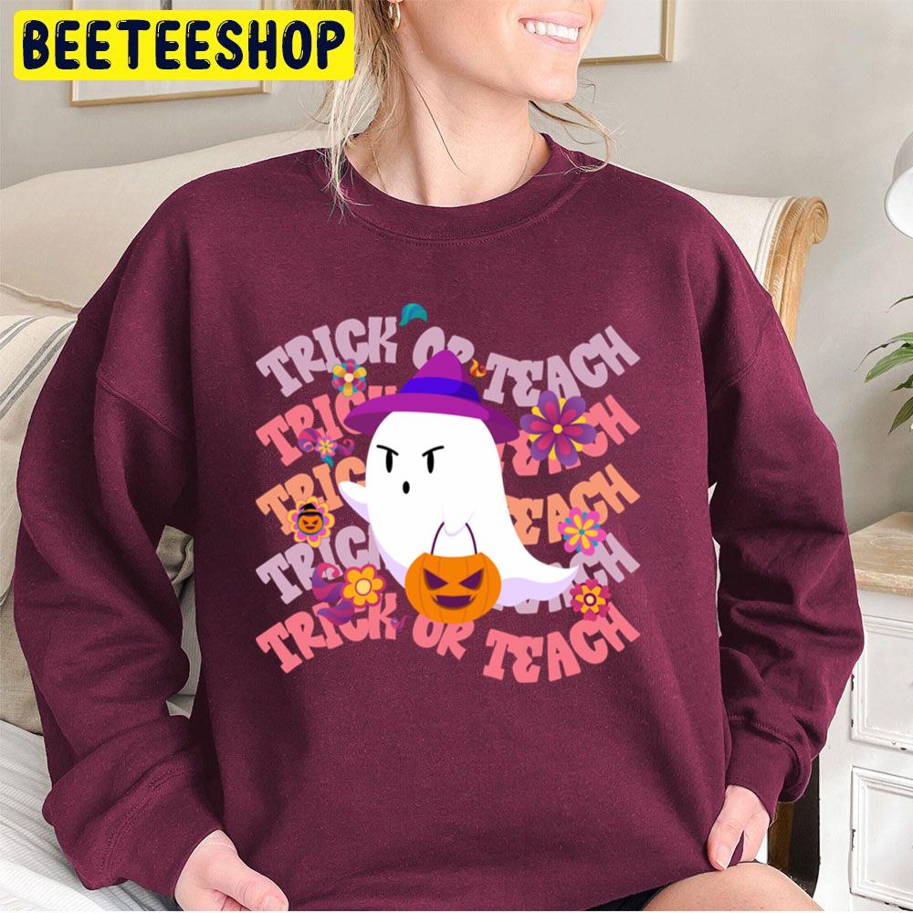 Groovy Halloween Trick Or Teach Boo Ghost Pre K Teacher Life Unisex Sweatshirt Groovy Halloween Trick Or Teach Boo Ghost Pre K Teacher Life Unisex Sweatshirt