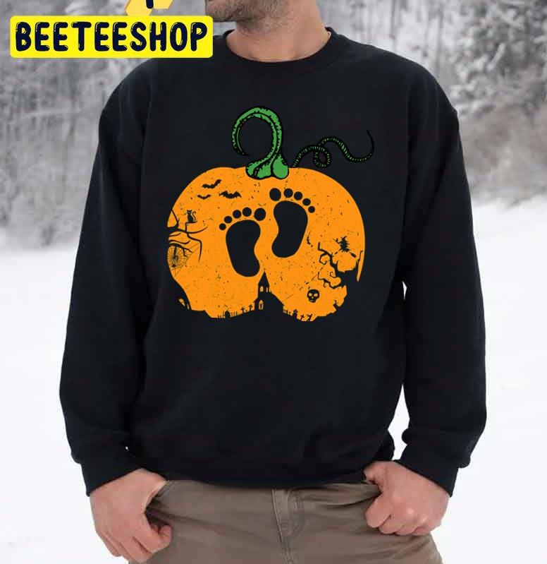Halloween Pregnancy Announcement Maternity Pumpkin Baby Feet Fitted Scoop Trending Unisex Sweatshirt Halloween Pregnancy Announcement Maternity Pumpkin Baby Feet Fitted Scoop Trending Unisex Sweatshirt