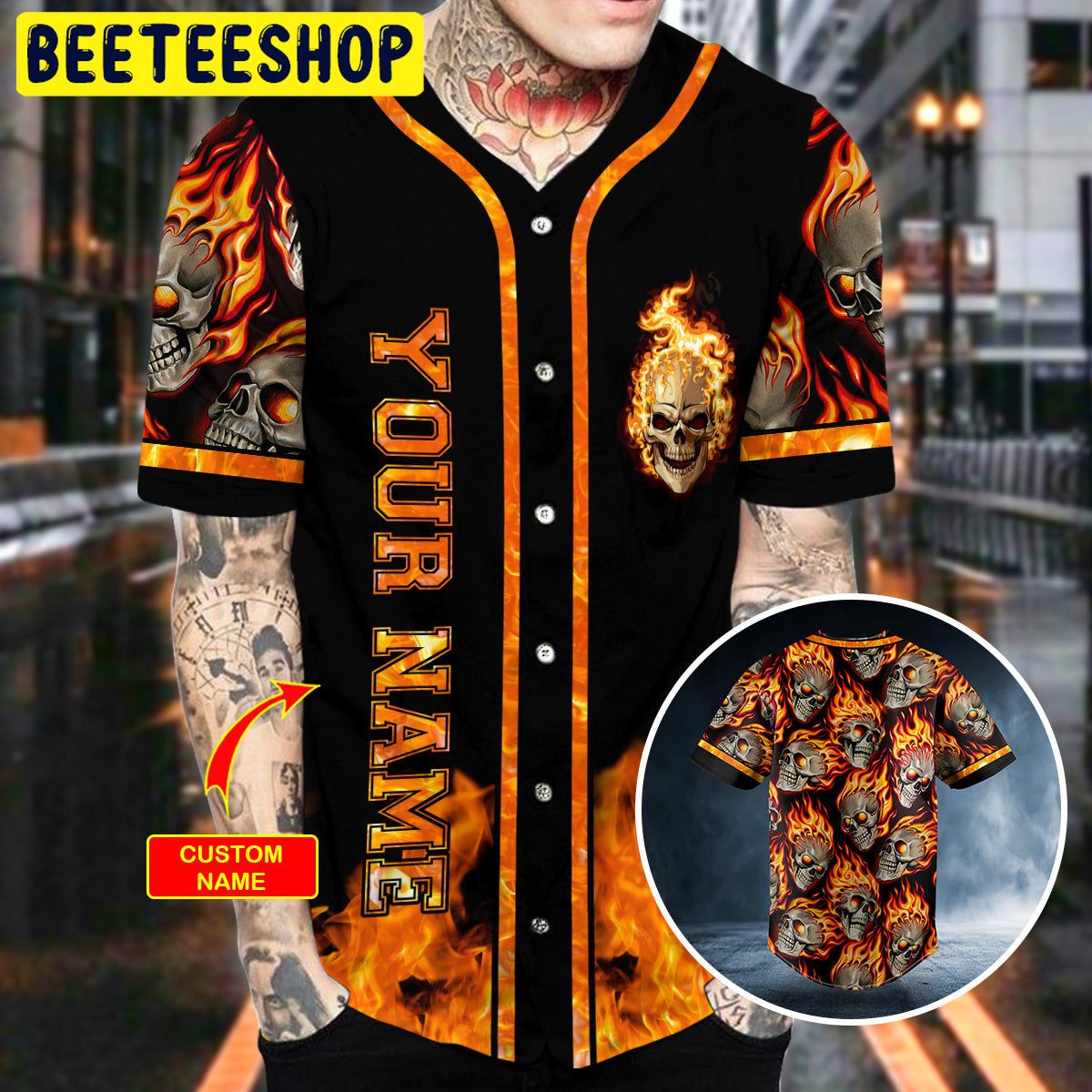 Head On Fire Skull Custom Trending Baseball Jersey Head On Fire Skull Custom Trending Baseball Jersey