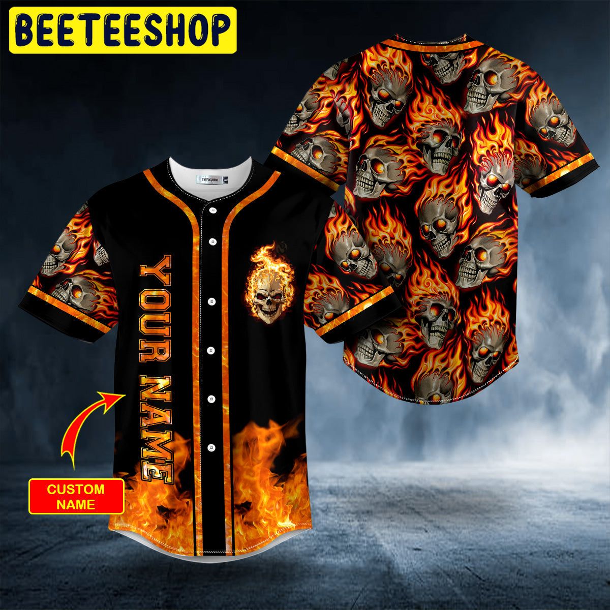 Head On Fire Skull Custom Trending Baseball Jersey Head On Fire Skull Custom Trending Baseball Jersey