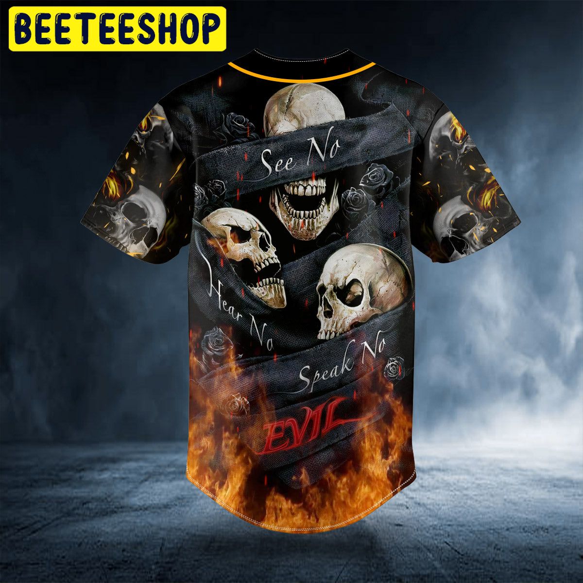 Hear No See No Speak No Evil Flame Skull Custom Trending Baseball Jersey Hear No See No Speak No Evil Flame Skull Custom Trending Baseball Jersey