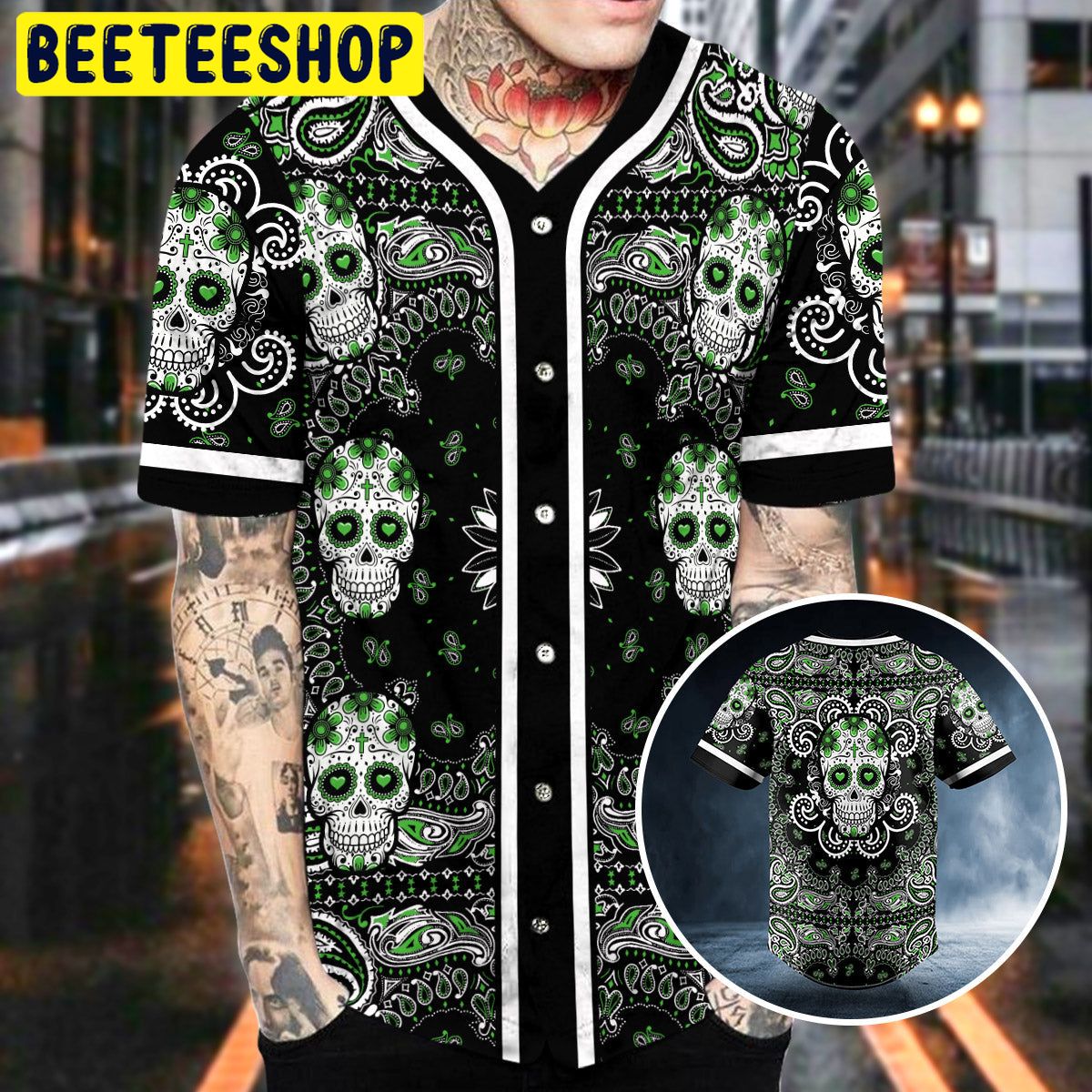 Heart Shaped Eyes Pattern Of Sugar Skull Trending Baseball Jersey Heart Shaped Eyes Pattern Of Sugar Skull Trending Baseball Jersey