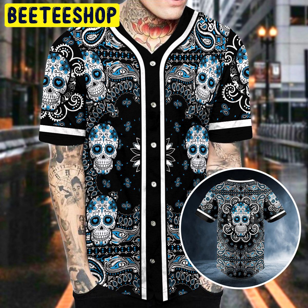 Heart Shaped Eyes Pattern Of Sugar Skull Trending Baseball Jersey Heart Shaped Eyes Pattern Of Sugar Skull Trending Baseball Jersey