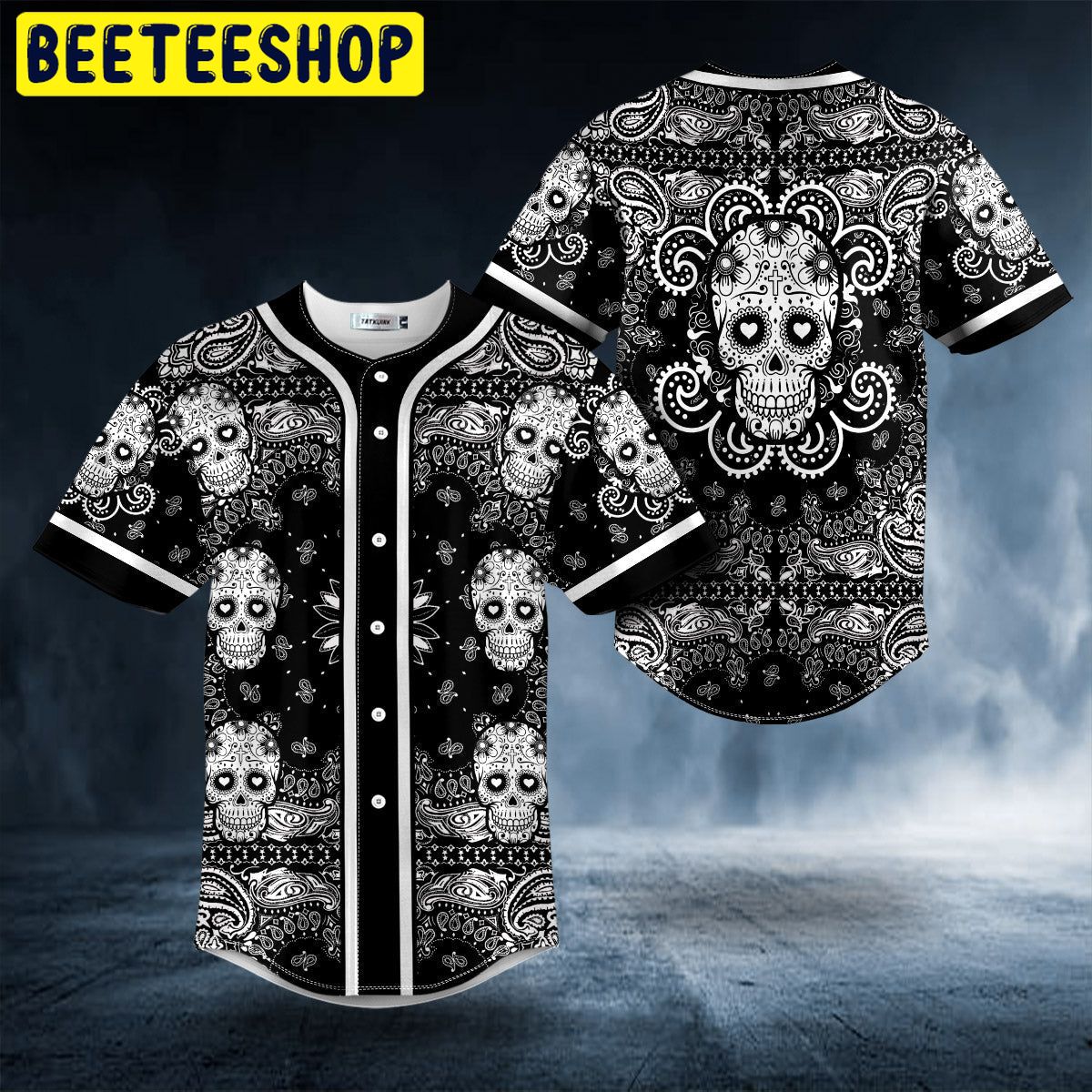 Heart Shaped Eyes Pattern Of Sugar Skull Trending Baseball Jersey Heart Shaped Eyes Pattern Of Sugar Skull Trending Baseball Jersey