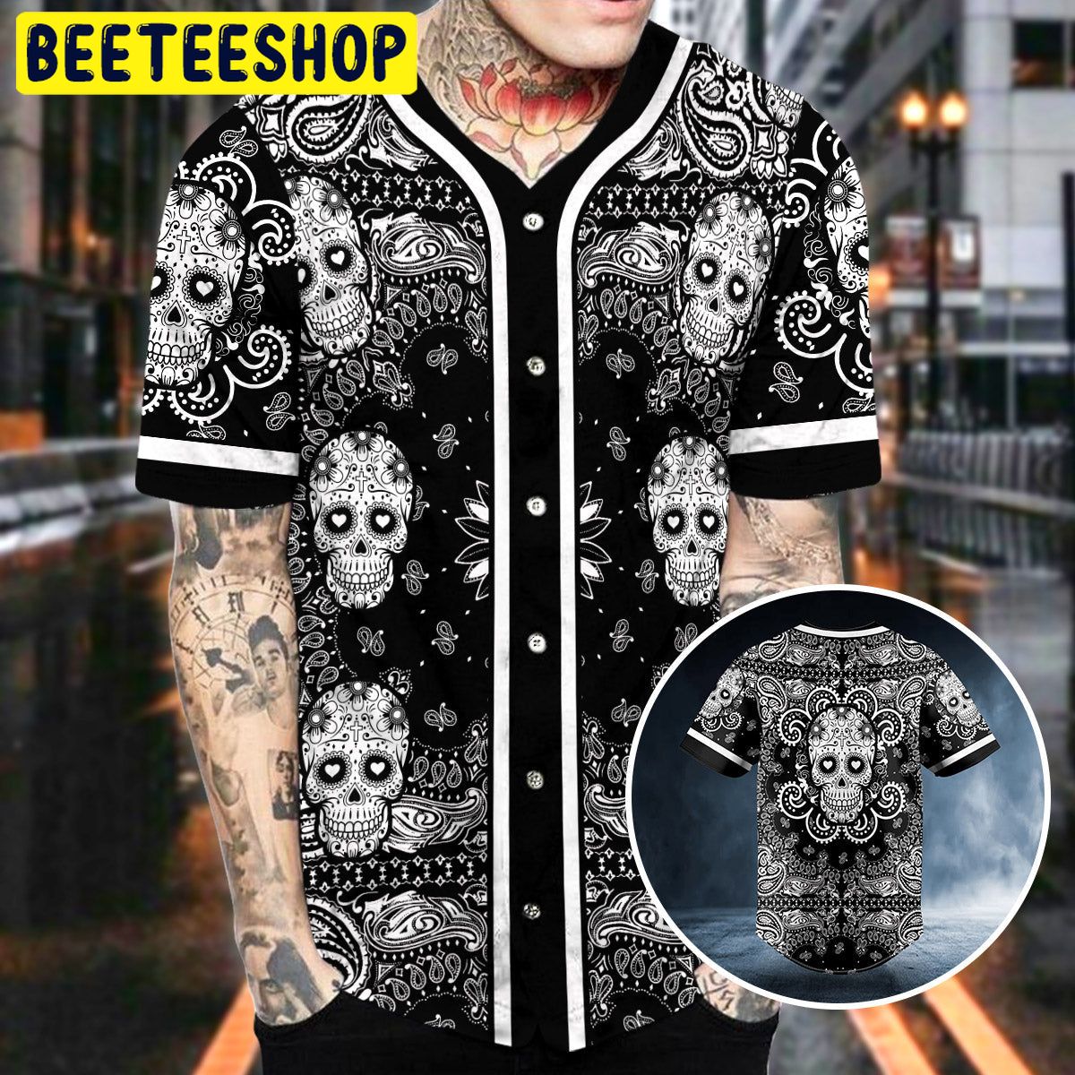 Heart Shaped Eyes Pattern Of Sugar Skull Trending Baseball Jersey Heart Shaped Eyes Pattern Of Sugar Skull Trending Baseball Jersey