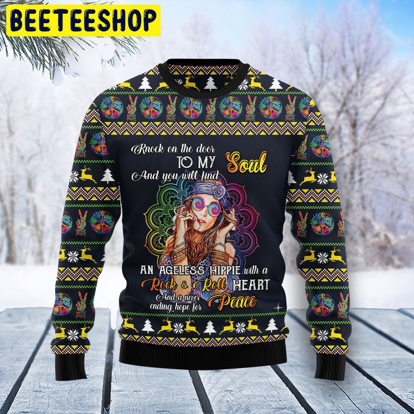 Hippie Girl Trending Ugly Christmas Sweatshirt Hippie Girl Trending Ugly Christmas Sweatshirt