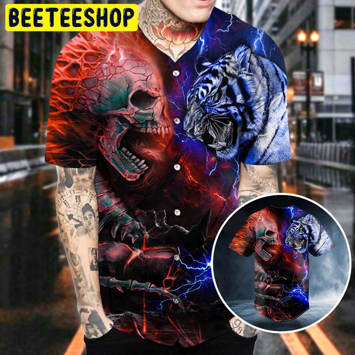 Ice Tiger Fire Skull Trending Baseball Jersey Ice Tiger Fire Skull Trending Baseball Jersey