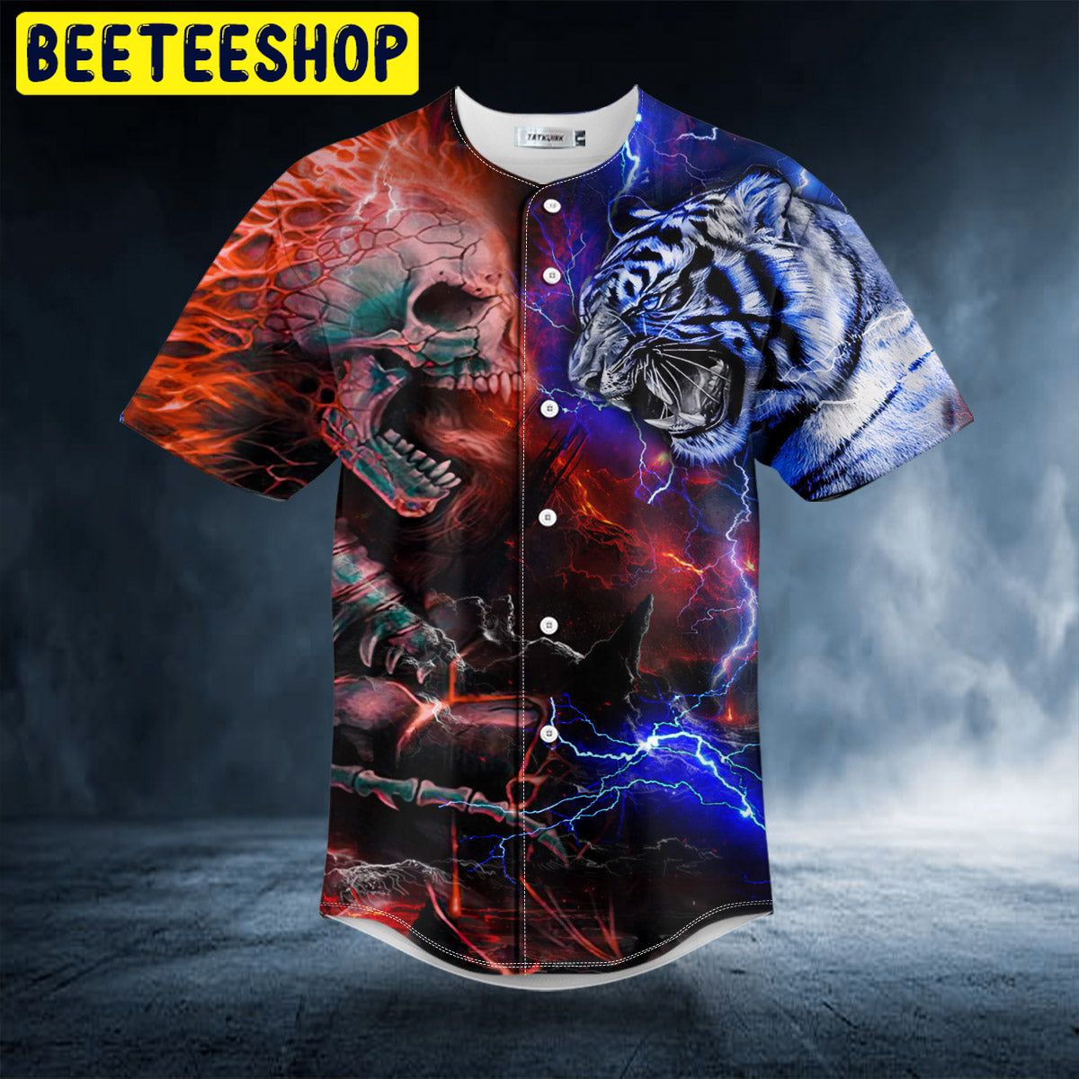 Ice Tiger Fire Skull Trending Baseball Jersey Ice Tiger Fire Skull Trending Baseball Jersey