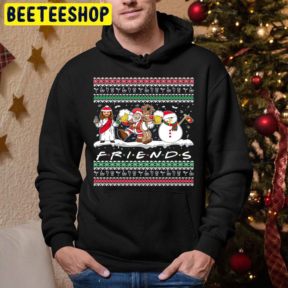 Jesus Santa Reindeer And Snowman Friends Christmas Trending Unisex Hoodie Jesus Santa Reindeer And Snowman Friends Christmas Trending Unisex Hoodie