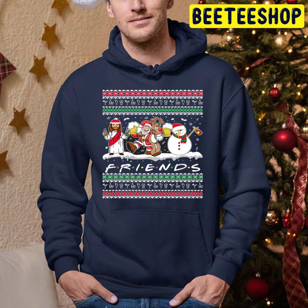Jesus Santa Reindeer And Snowman Friends Christmas Trending Unisex Hoodie Jesus Santa Reindeer And Snowman Friends Christmas Trending Unisex Hoodie