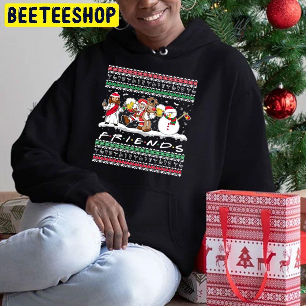 Jesus Santa Reindeer And Snowman Friends Christmas Trending Unisex Hoodie Jesus Santa Reindeer And Snowman Friends Christmas Trending Unisex Hoodie
