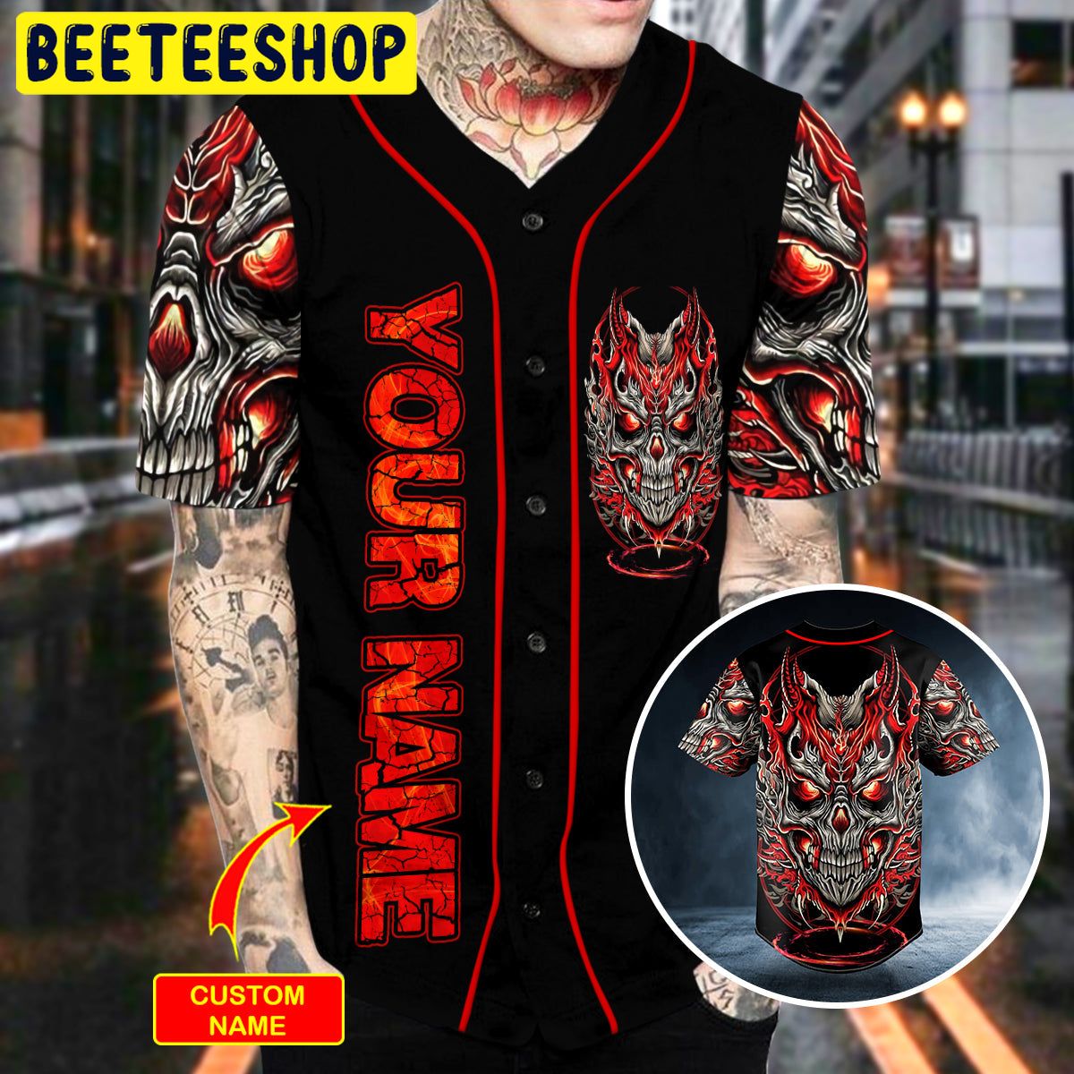 Kabuki Demonic Skull Custom Trending Baseball Jersey Kabuki Demonic Skull Custom Trending Baseball Jersey