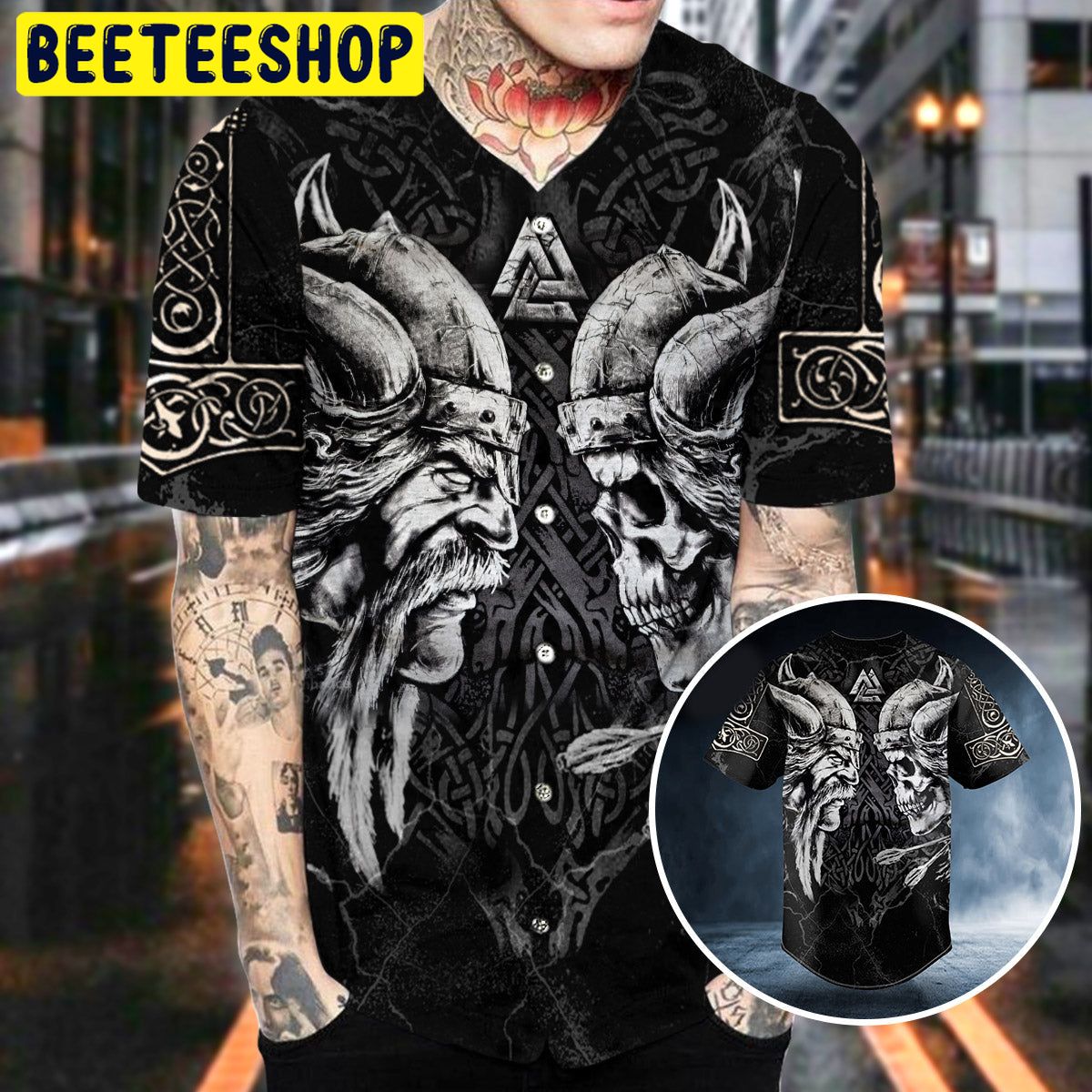 King Viking and Skull Tattoo Trending Baseball Jersey King Viking and Skull Tattoo Trending Baseball Jersey