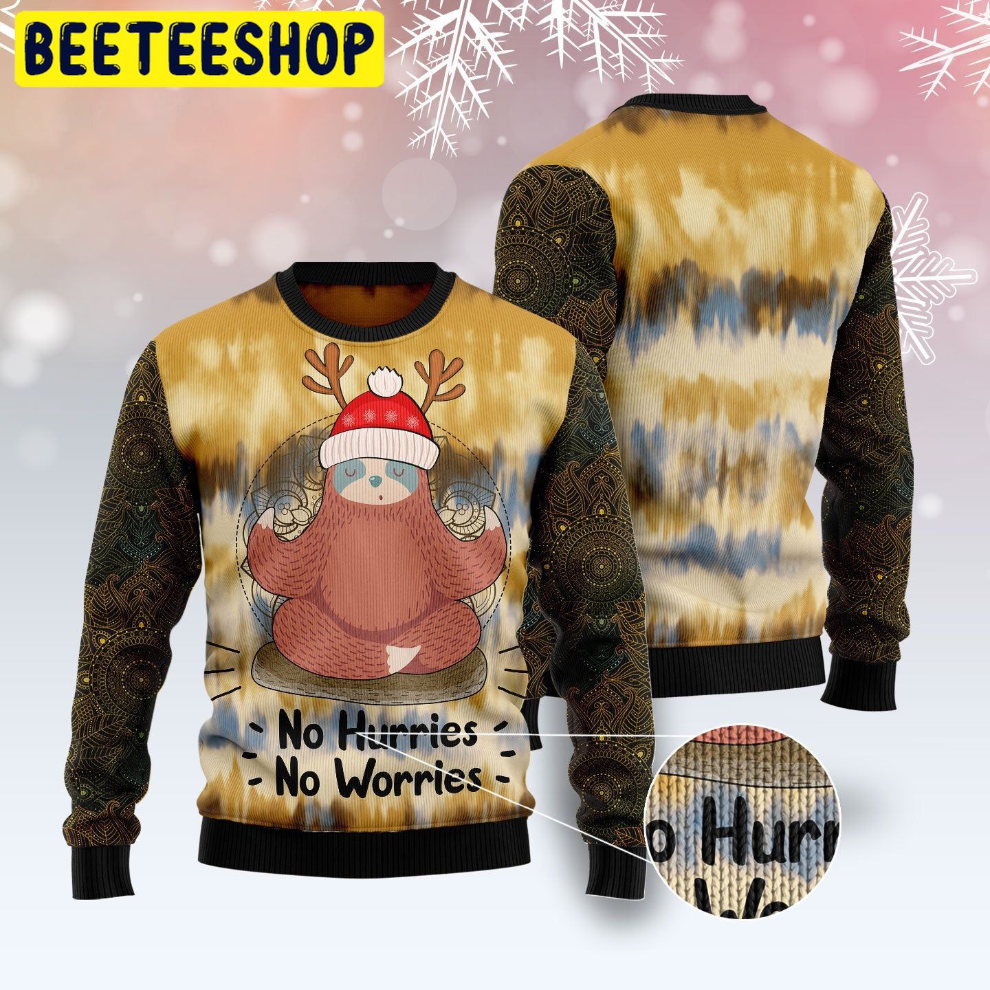 No Hurries No Worries Sloth Mandala Trending Ugly Christmas Sweatshirt No Hurries No Worries Sloth Mandala Trending Ugly Christmas Sweatshirt