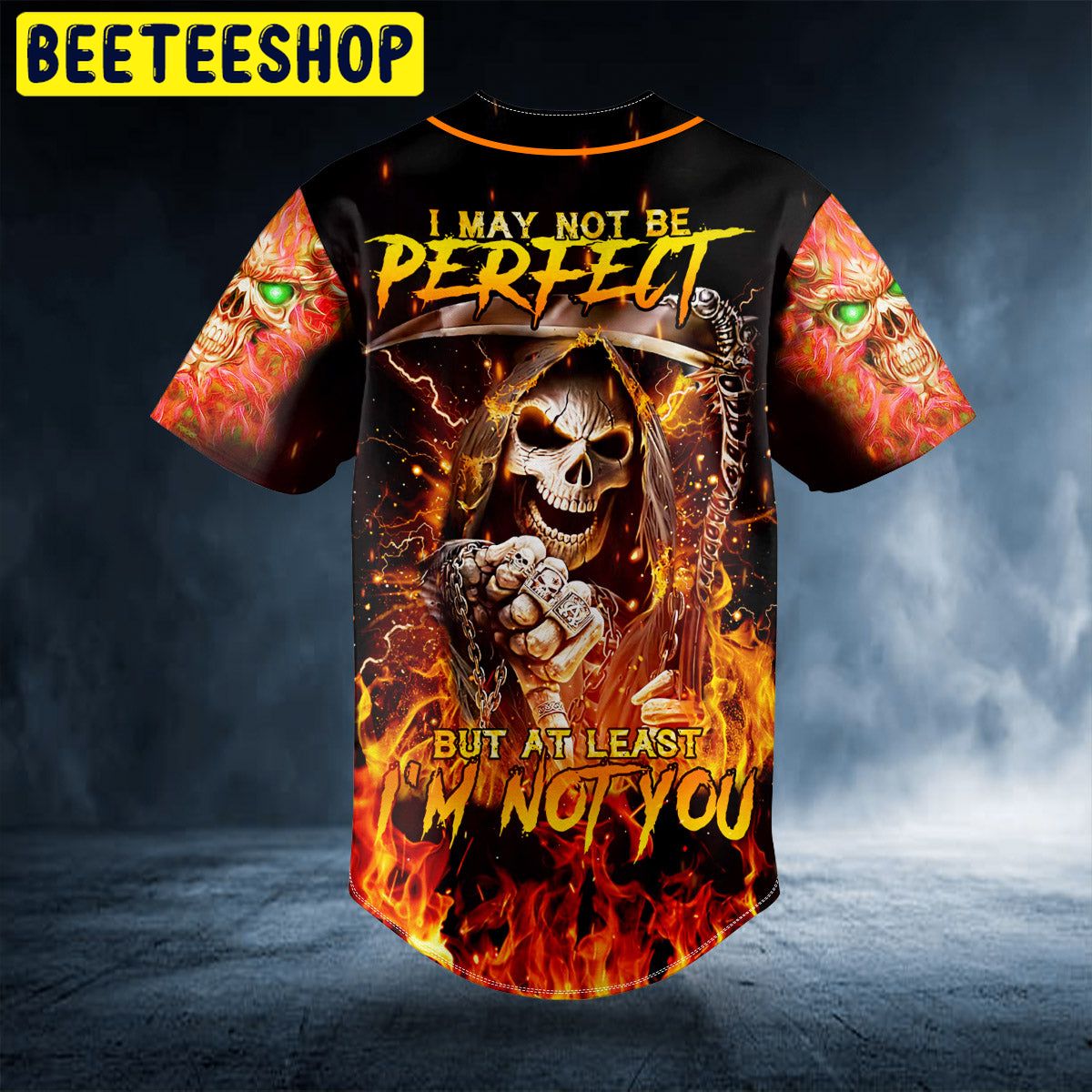 Not Be Perfect But Not You Flaming Metal Grim Reaper Skull Custom Trending Baseball Jersey Not Be Perfect But Not You Flaming Metal Grim Reaper Skull Custom Trending Baseball Jersey