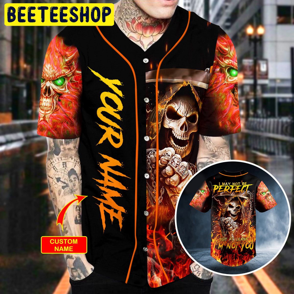 Not Be Perfect But Not You Flaming Metal Grim Reaper Skull Custom Trending Baseball Jersey Not Be Perfect But Not You Flaming Metal Grim Reaper Skull Custom Trending Baseball Jersey