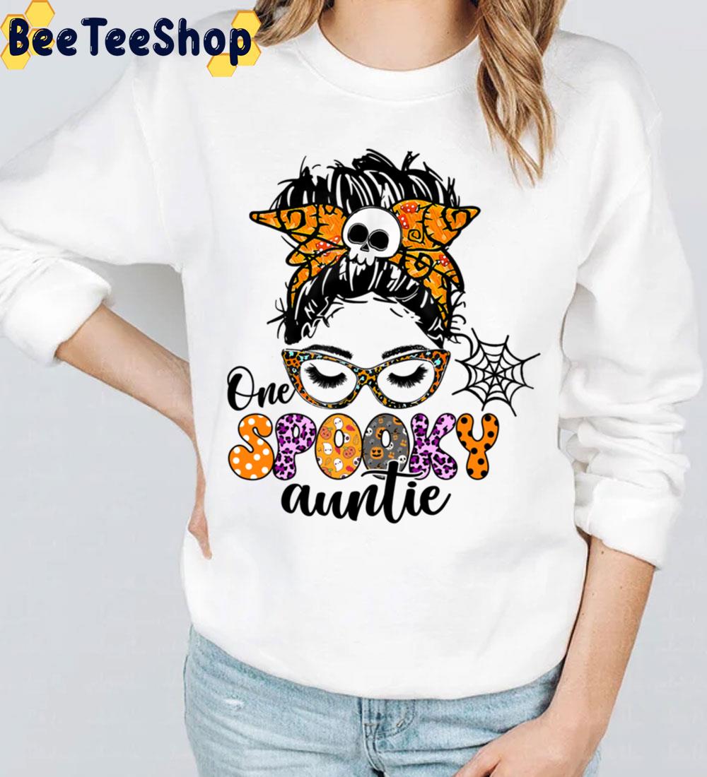 One Spooky Auntie Mom Life Halloween Messy Bun Bleached Trending Unisex Sweatshirt One Spooky Auntie Mom Life Halloween Messy Bun Bleached Trending Unisex Sweatshirt