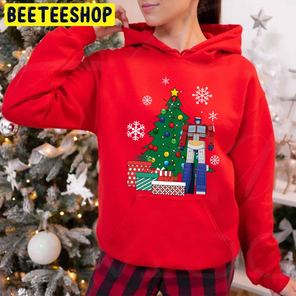 Optimus Prime Around The Christmas Tree Trending Unisex Hoodie Optimus Prime Around The Christmas Tree Trending Unisex Hoodie
