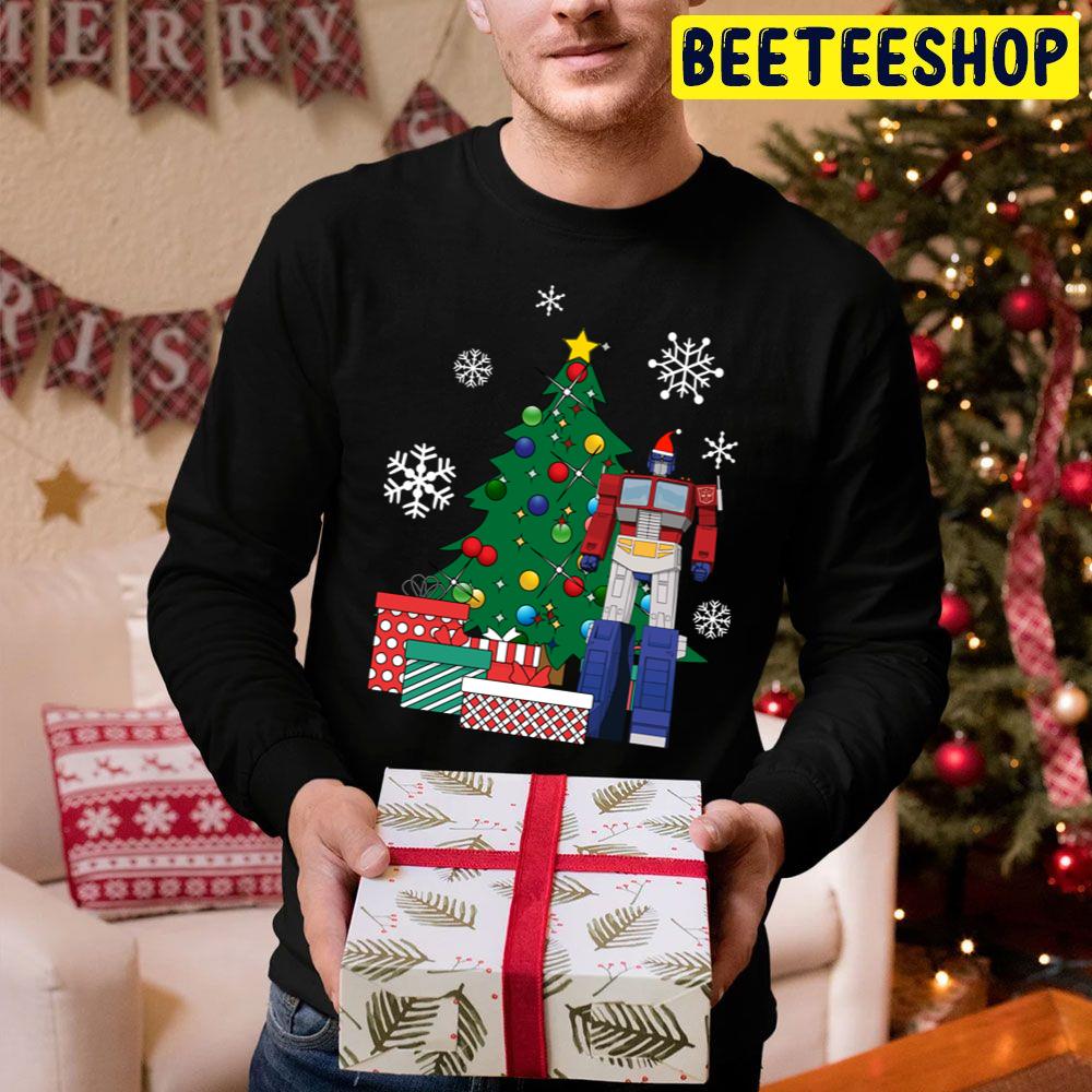 Optimus Prime Around The Christmas Tree Trending Unisex Hoodie Optimus Prime Around The Christmas Tree Trending Unisex Hoodie