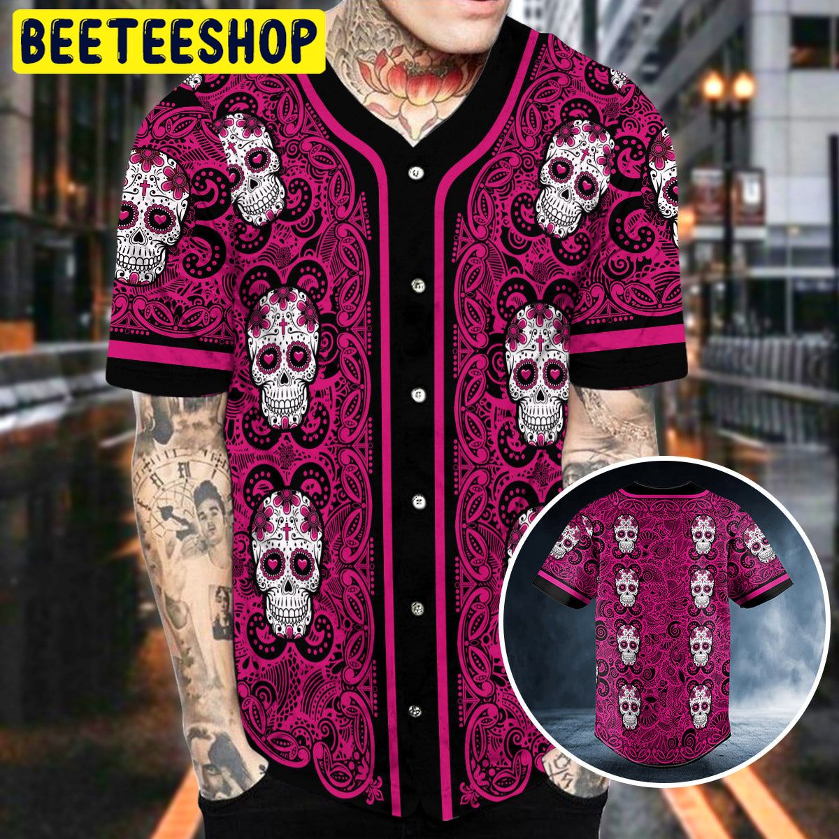 Pattern Of Sugar Skull Trending Baseball Jersey Pattern Of Sugar Skull Trending Baseball Jersey