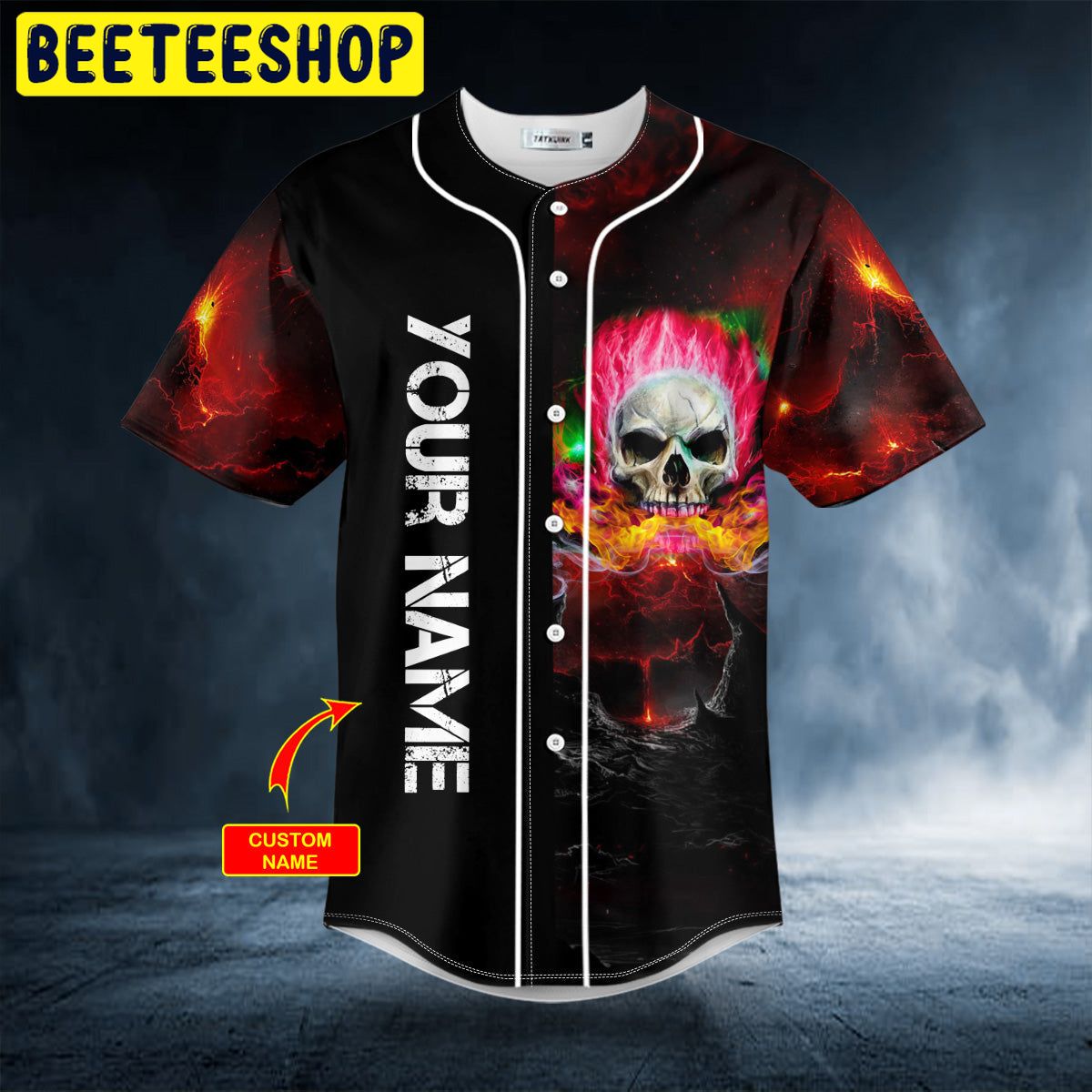 Pink Flaming Skull Custom Black Trending Baseball Jersey Pink Flaming Skull Custom Black Trending Baseball Jersey