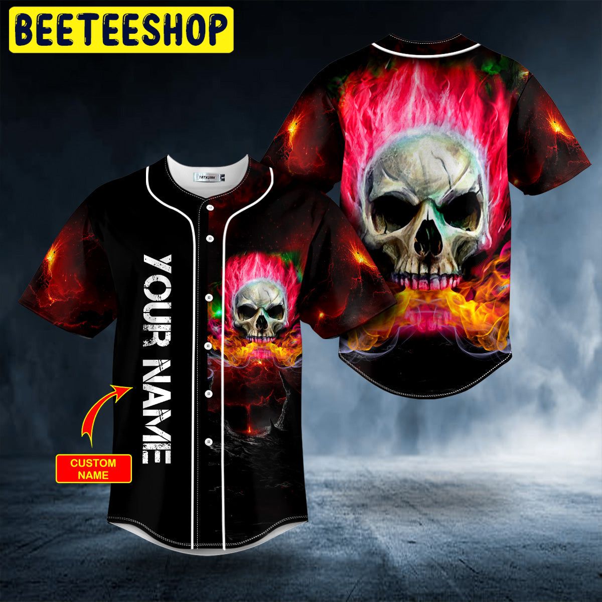 Pink Flaming Skull Custom Black Trending Baseball Jersey Pink Flaming Skull Custom Black Trending Baseball Jersey