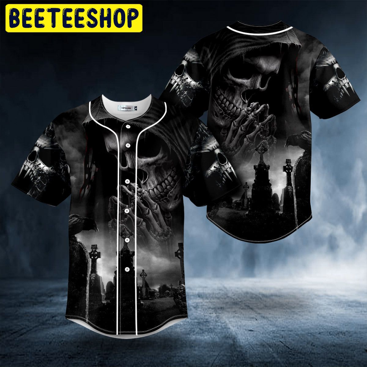 Praying Grim Reaper In Graveyard Skull Trending Baseball Jersey Praying Grim Reaper In Graveyard Skull Trending Baseball Jersey