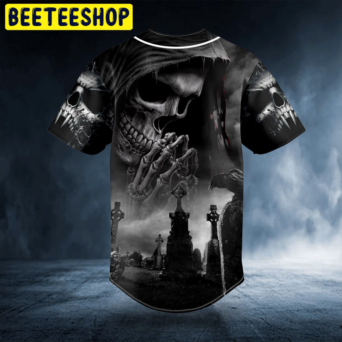 Praying Grim Reaper In Graveyard Skull Trending Baseball Jersey Praying Grim Reaper In Graveyard Skull Trending Baseball Jersey