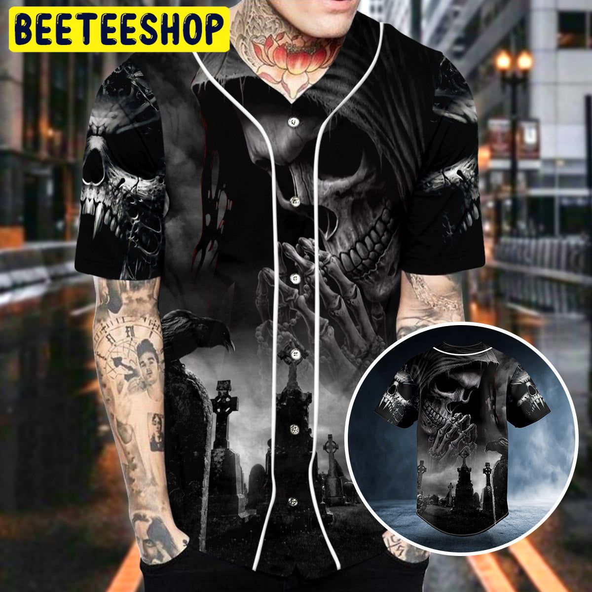 Praying Grim Reaper In Graveyard Skull Trending Baseball Jersey Praying Grim Reaper In Graveyard Skull Trending Baseball Jersey