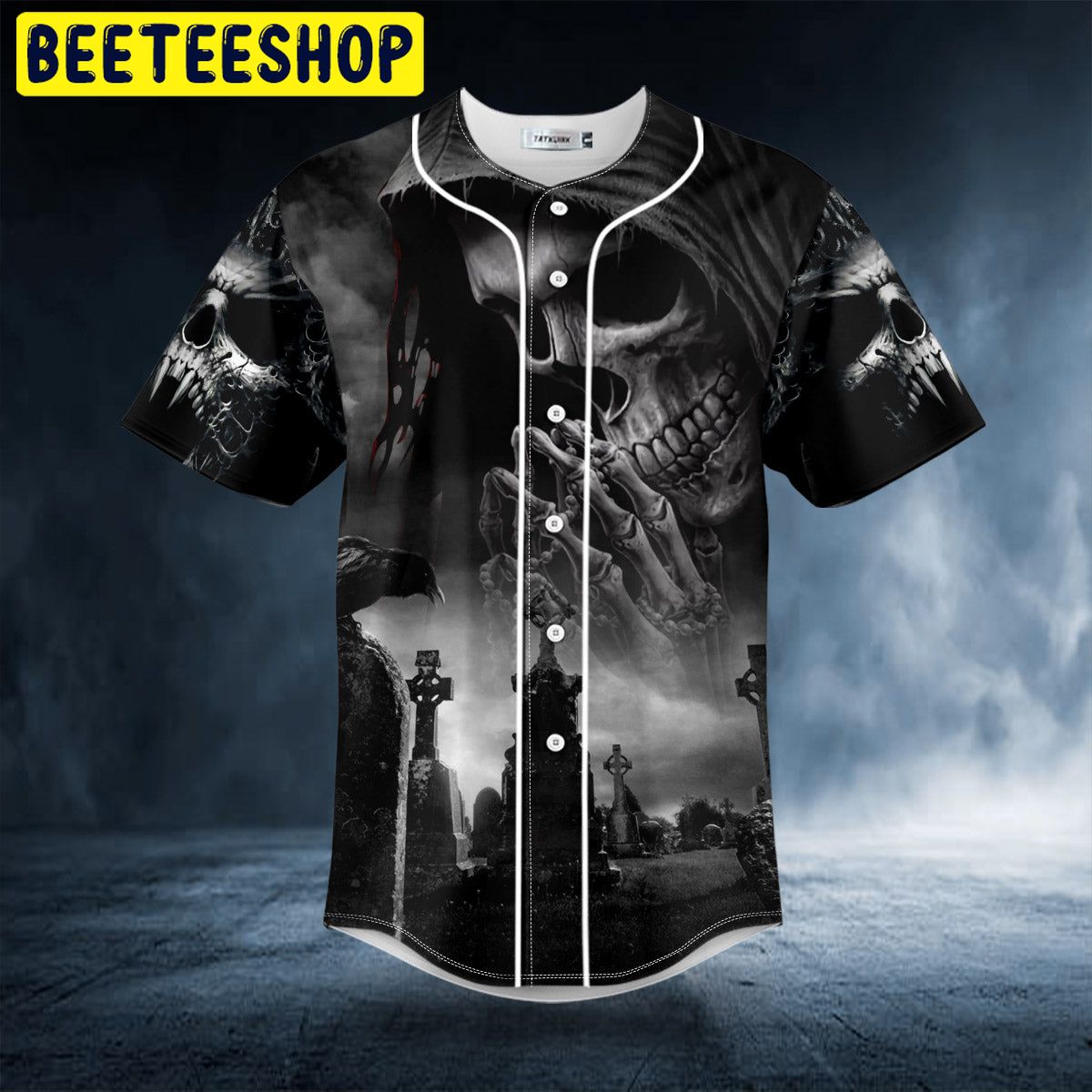 Praying Grim Reaper In Graveyard Skull Trending Baseball Jersey Praying Grim Reaper In Graveyard Skull Trending Baseball Jersey