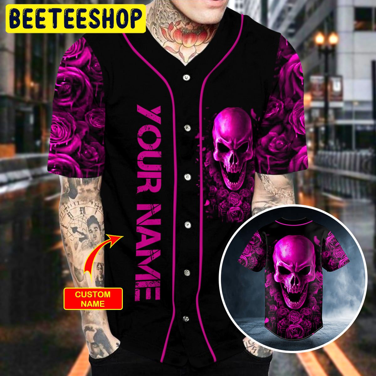 Purple Roses Sugar Skull Custom Trending Baseball Jersey Purple Roses Sugar Skull Custom Trending Baseball Jersey