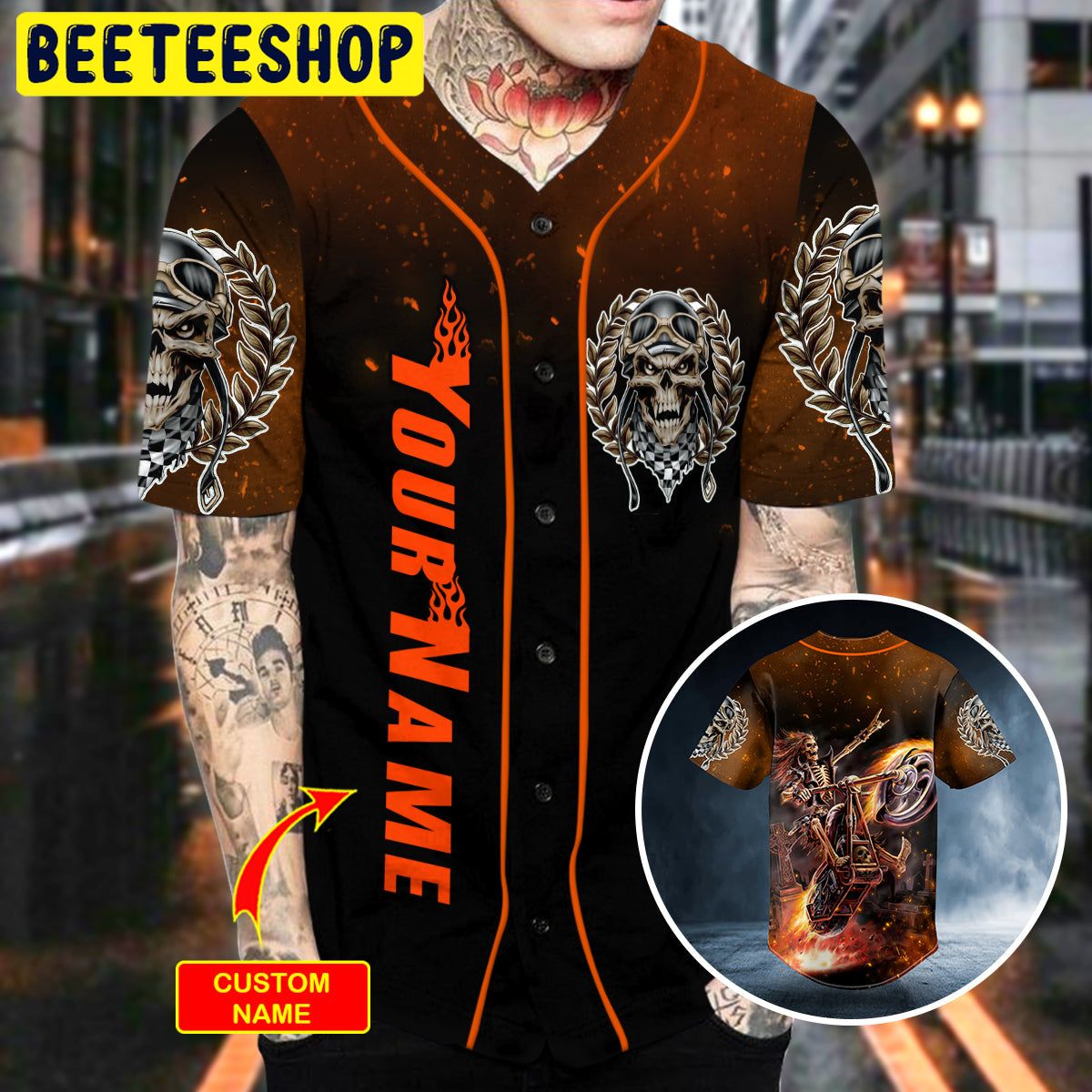 Racer Fire Skull Custom Trending Baseball Jersey Racer Fire Skull Custom Trending Baseball Jersey