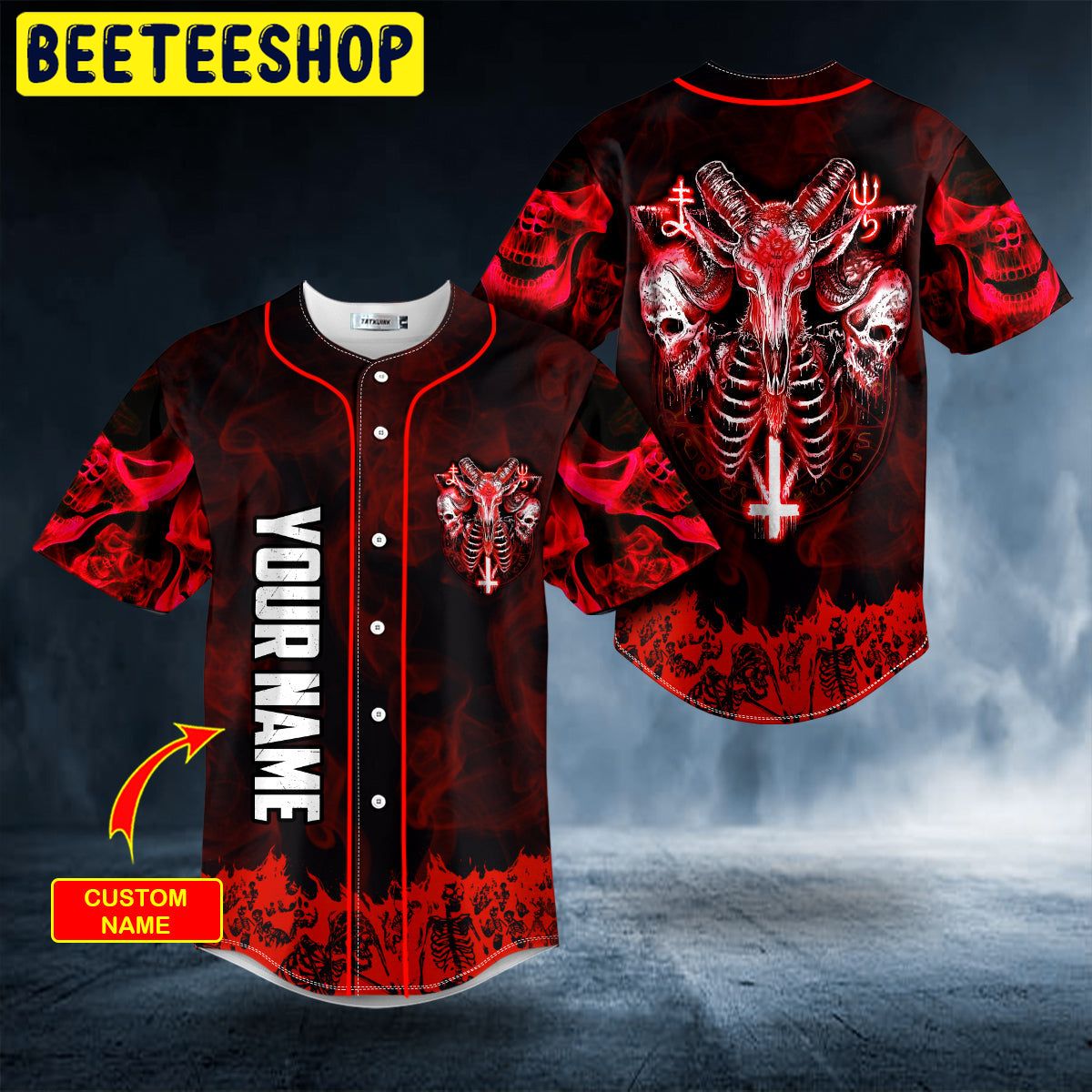 Red Baphomet Evil Skull Custom Trending Baseball Jersey Red Baphomet Evil Skull Custom Trending Baseball Jersey