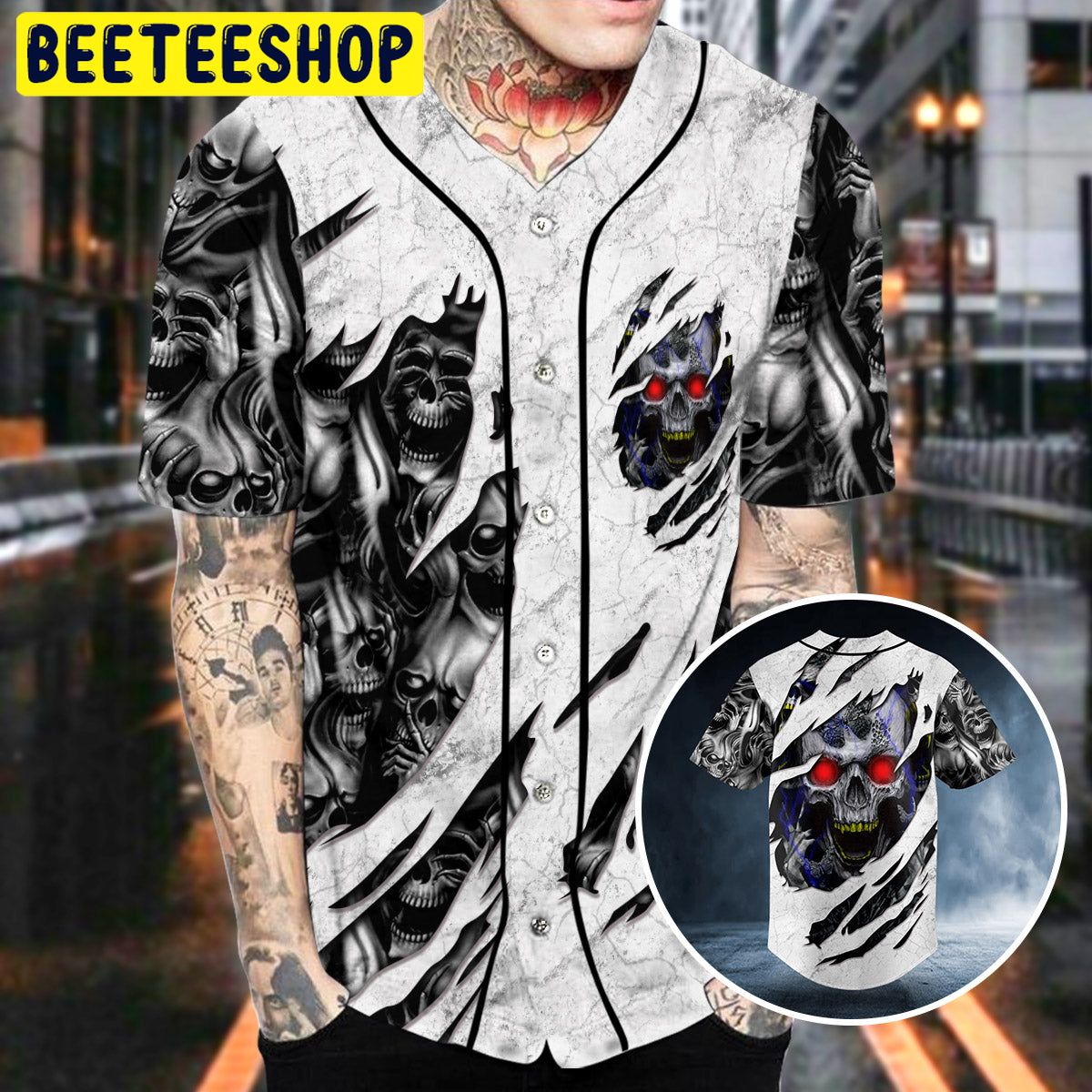 Red Eyes Skull Trending Baseball Jersey Red Eyes Skull Trending Baseball Jersey