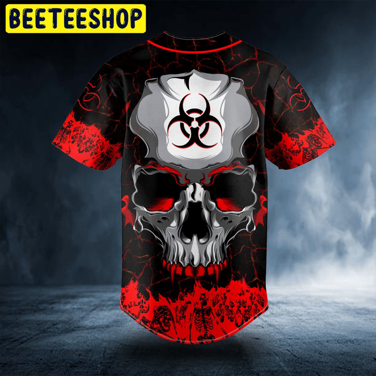 Red Flame Biohazard Metal Skull Custom Trending Baseball Jersey Red Flame Biohazard Metal Skull Custom Trending Baseball Jersey