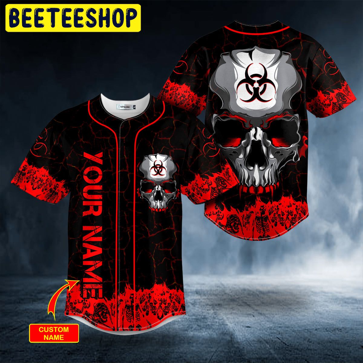 Red Flame Biohazard Metal Skull Custom Trending Baseball Jersey Red Flame Biohazard Metal Skull Custom Trending Baseball Jersey