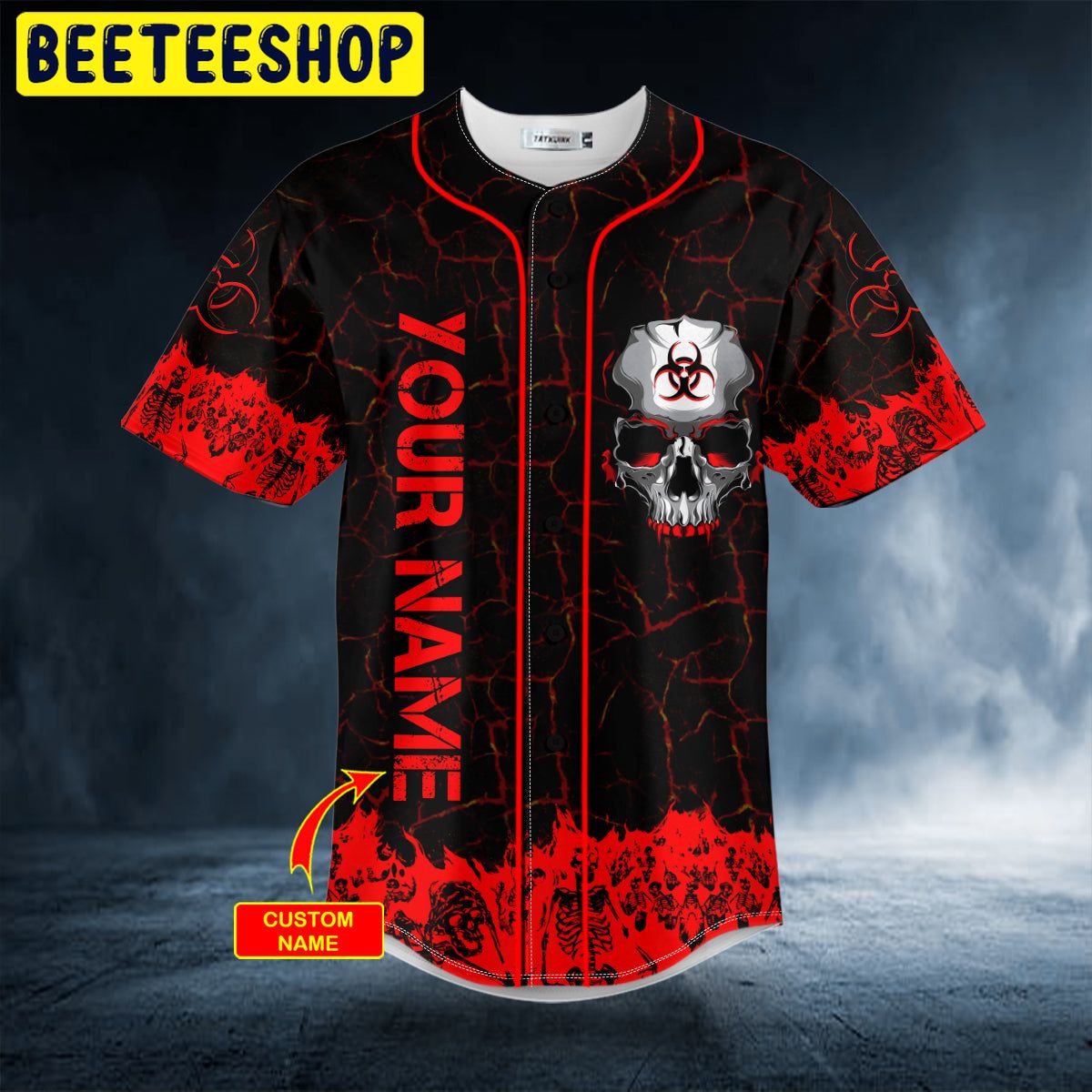 Red Flame Biohazard Metal Skull Custom Trending Baseball Jersey Red Flame Biohazard Metal Skull Custom Trending Baseball Jersey