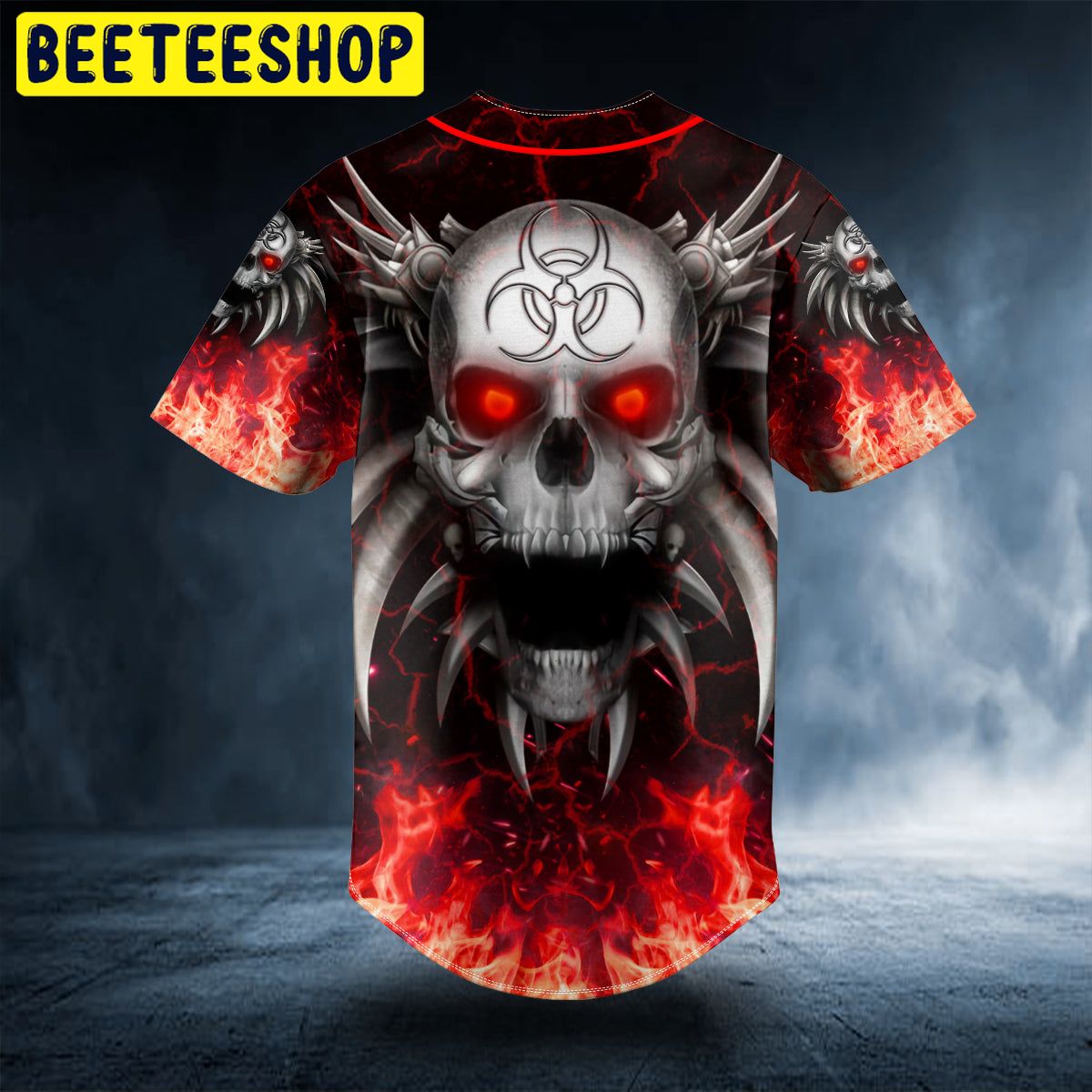 Red Flame Biohazard Metal Wings Skull Custom Trending Baseball Jersey Red Flame Biohazard Metal Wings Skull Custom Trending Baseball Jersey
