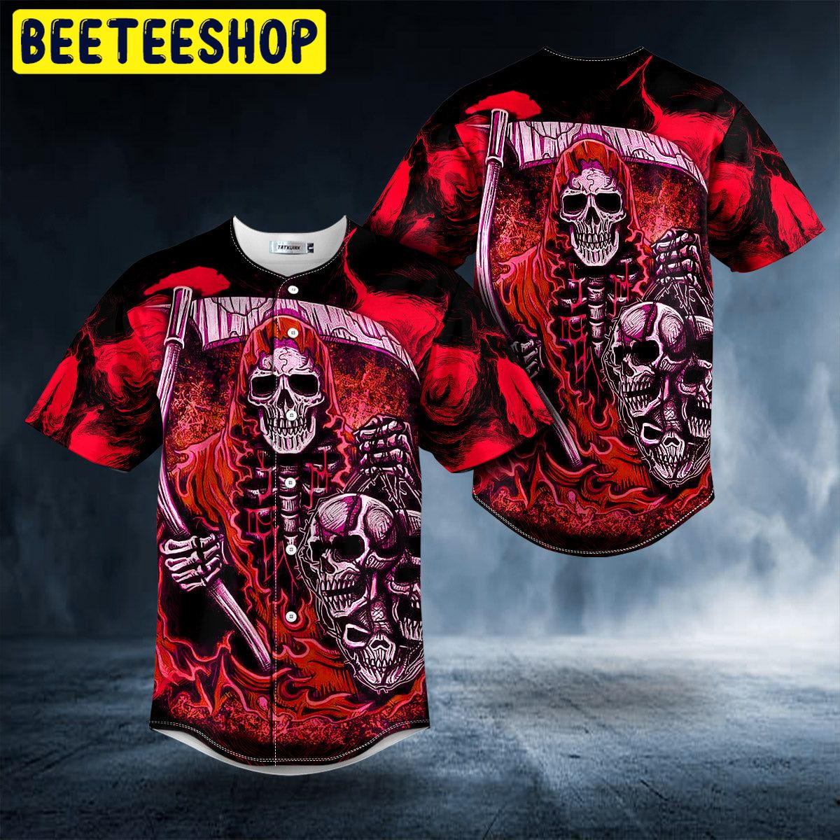 Red Grim Reaper Skull Trending Baseball Jersey Red Grim Reaper Skull Trending Baseball Jersey